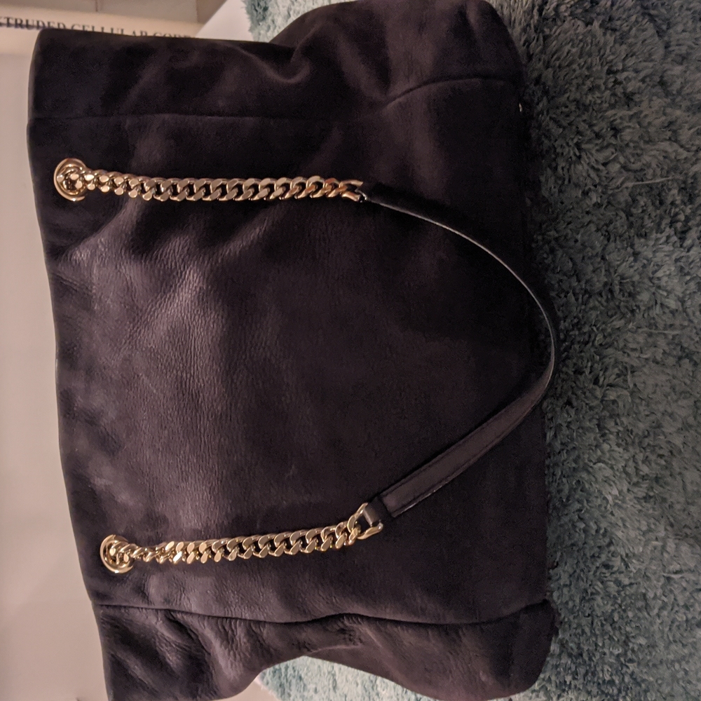 Kate Spade Dark Gray Suede lg purse with lg front pocket, Gold chain & Leather - Picture 11 of 16